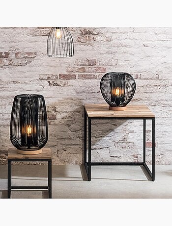 Lampe filaire design aérien hêtre et fer NODA