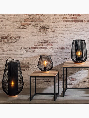 Lampe filaire fer bois de hêtre JENA