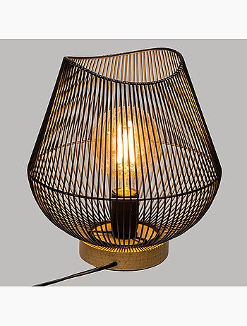Lampe filaire fer bois de hêtre JENA