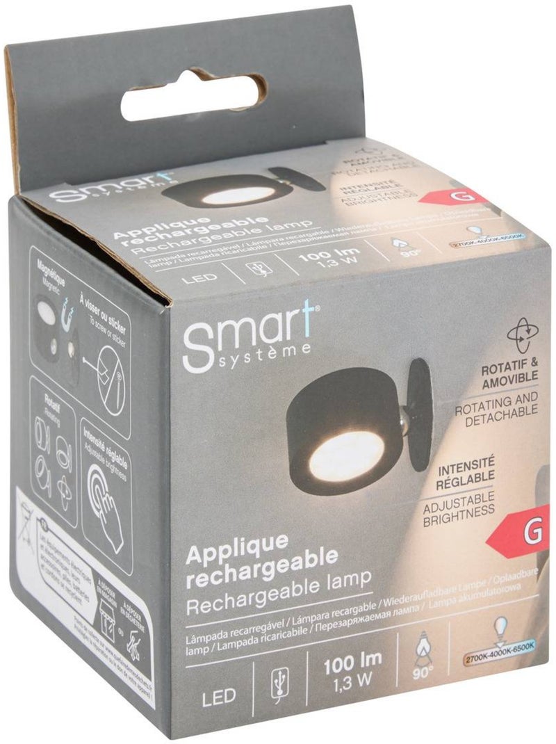 Lampe LED amovible à batterie avec fixation magnétique Noir - Kiabi