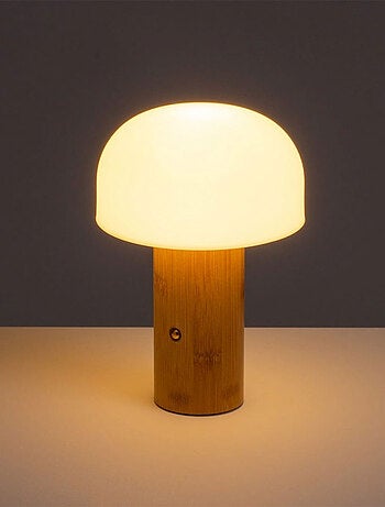 Lampe LED champignon en bambou naturel