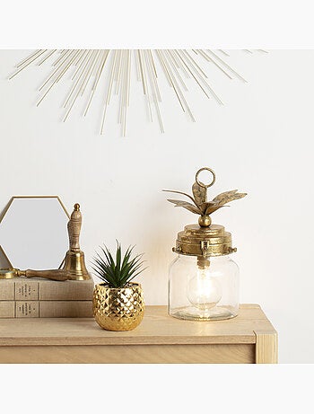Lampe LED en verre et métal doré ANANAS