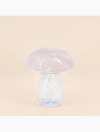 Lampe LED forme champignon en verre rose 18cm