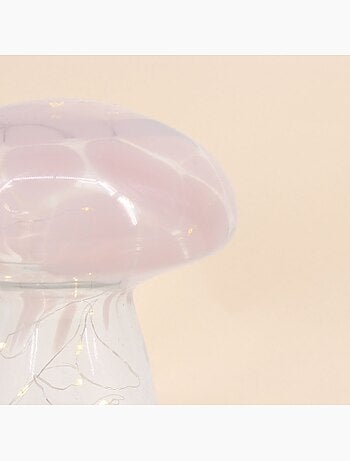 Lampe LED forme champignon en verre rose 18cm