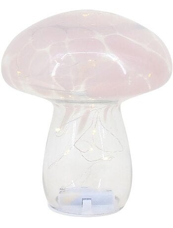 Lampe LED forme champignon en verre rose 18cm