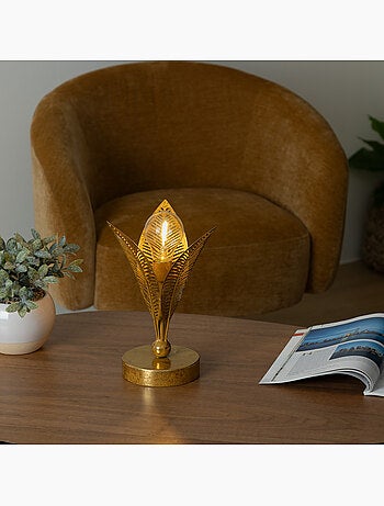 Lampe LED structure métal feuilles dorées FEUILLE
