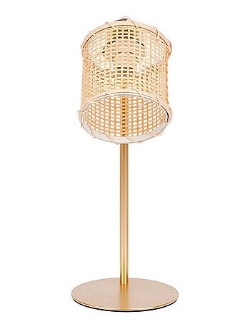 Lampe métal dorée avec abat-jour bambou