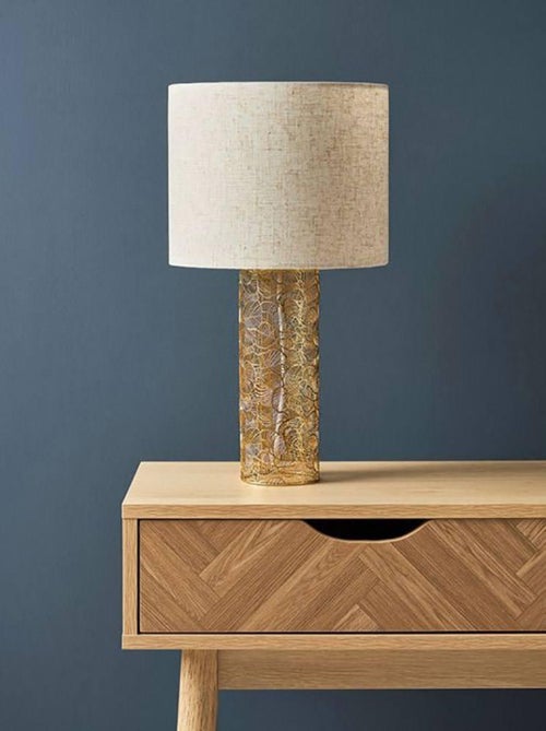 Lampe métal lin Calathéa beige dorée - Kiabi