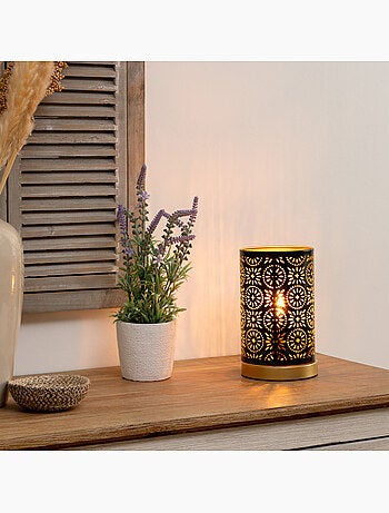 Lampe métal noir motifs ajourés dorés GYPSY