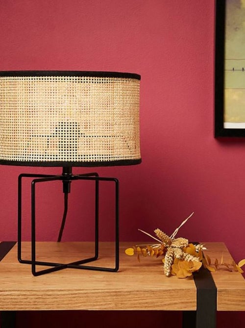 Lampe métal rotin Yuca noir - Kiabi