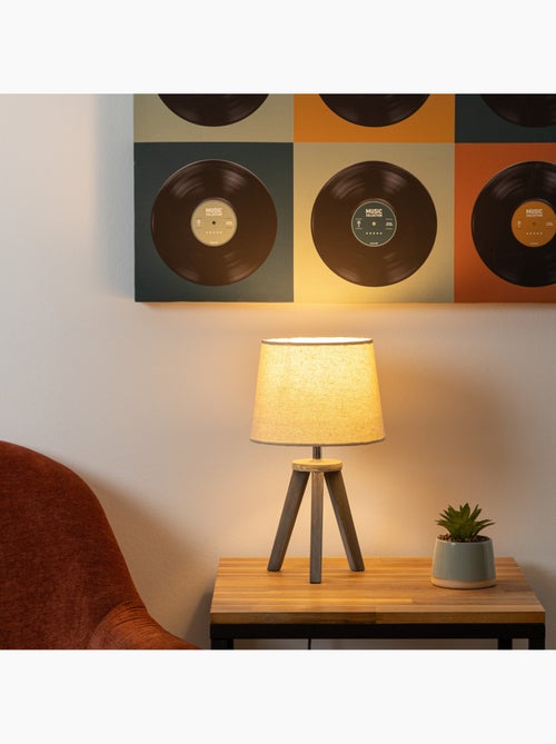 Lampe mini trépied bois de pin abat-jour tissu - Kiabi