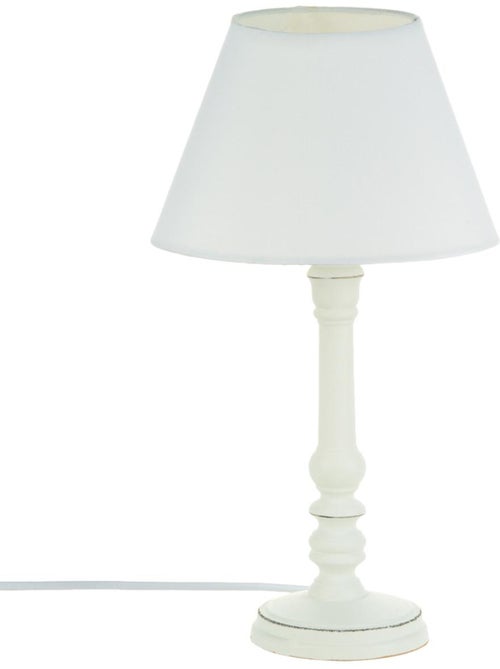 Lampe pied bois tourné abat-jour tissu LEO - Kiabi