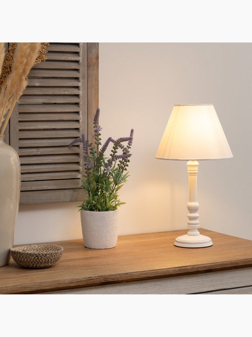 Lampe pied bois tourné abat-jour tissu LEO - Kiabi
