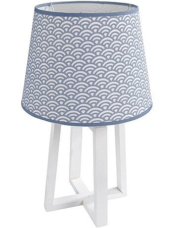 Lampe pied bois wave bleu
