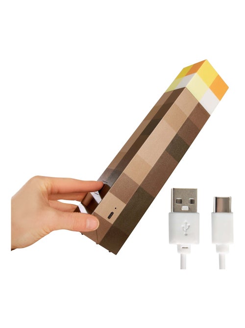 Lampe torche LED rechargeable par usb - 4 couleurs + support mural 'Roba' - Minecraft - Kiabi