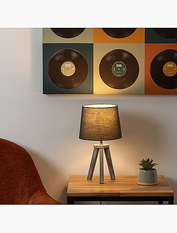 Lampe trépied bois abat-jour tissu MINI