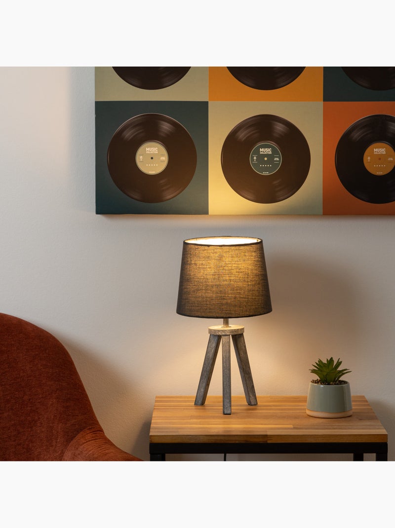 Lampe trépied bois abat-jour tissu MINI Gris foncé - Kiabi
