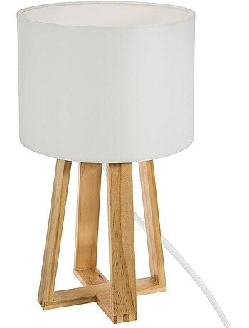 Lampe trépied bois de pin abat-jour coton MOLU