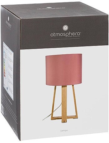Lampe trépied bois de pin abat-jour coton MOLU