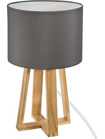 Lampe trépied bois de pin abat-jour coton MOLU