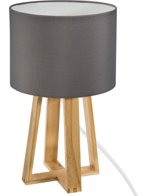 Lampe trépied bois de pin abat-jour coton molu - Kiabi