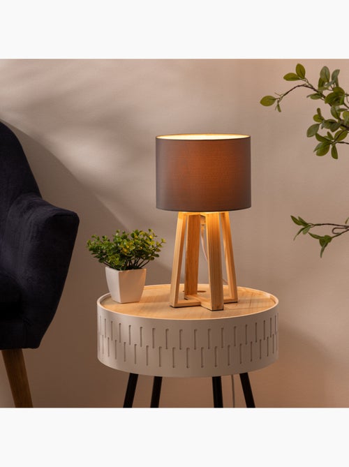 Lampe trépied bois de pin abat-jour coton molu - Kiabi