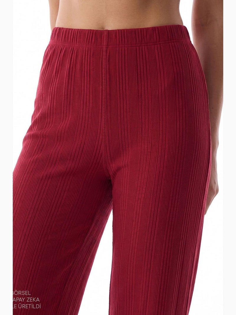 Lana ensemble de pyjama chemise pantalon à manches longues côtelé penti Rouge bordeaux - Kiabi