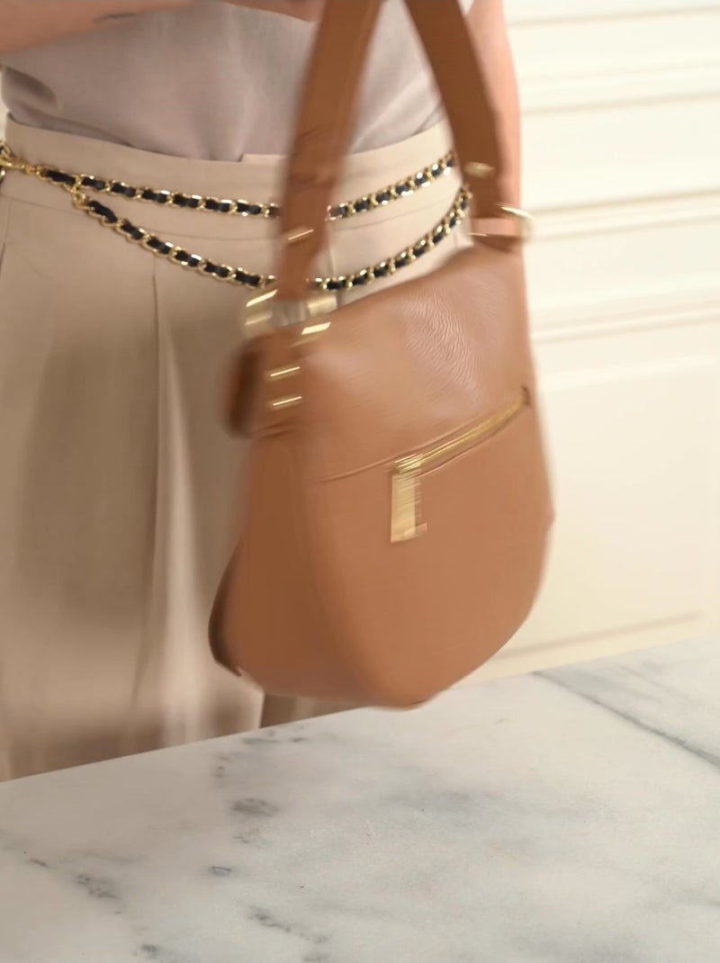 Lancaster Sac besace A rabat aimanté M Dune Gaia Camel - Kiabi