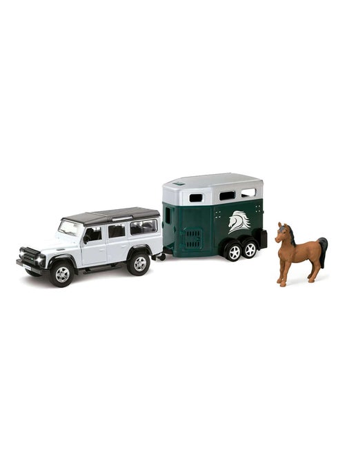 Land Rover Defender 4x4 miniature 1:32 en métal avec van et cheval - Kiabi Land Rover Defender 4x4 miniature 1:32 en métal avec van et cheval - Kiabi