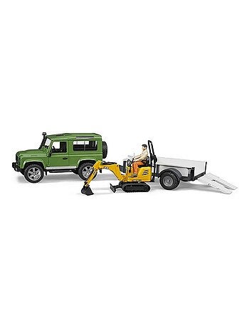 Land rover Defender avec remorque, JBC micro-pelleteuse et figurine