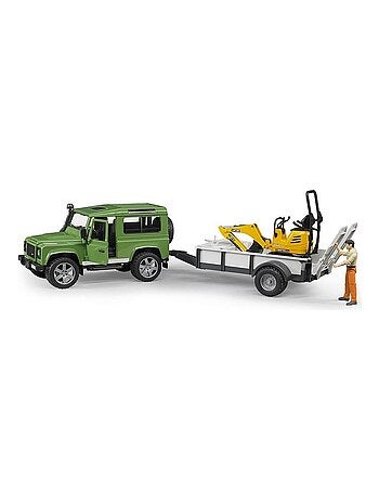 Land rover Defender avec remorque, JBC micro-pelleteuse et figurine