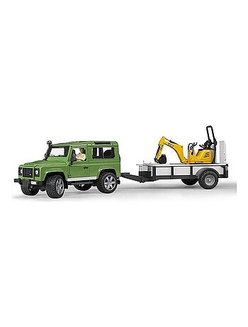 Land rover Defender avec remorque, JBC micro-pelleteuse et figurine