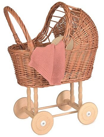 Landau en osier avec couverture tricot
