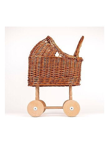 Landau en osier avec couverture tricot