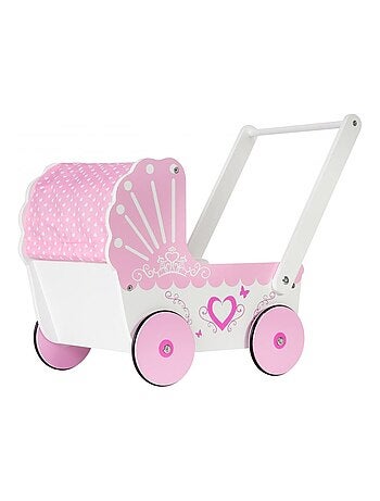 Landau Poussette pour Poupée en Bois pour Enfants - Poussoir 47*26,5*40 cm - Trotteur, Chariot Rose
