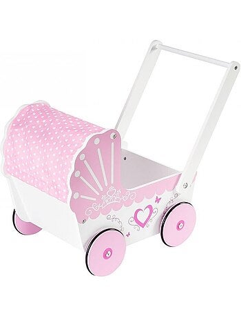 Landau Poussette pour Poupée en Bois pour Enfants - Poussoir 47*26,5*40 cm - Trotteur, Chariot Rose