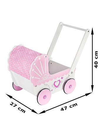 Landau Poussette pour Poupée en Bois pour Enfants - Poussoir 47*26,5*40 cm - Trotteur, Chariot Rose