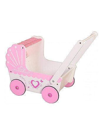 Landau Poussette pour Poupée en Bois pour Enfants - Poussoir 47*26,5*40 cm - Trotteur, Chariot Rose