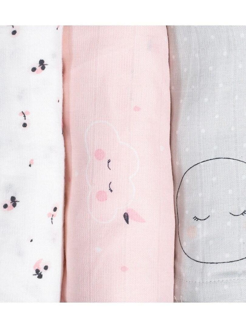 3 langes bébé en coton blanc et rose | Maisons du Monde