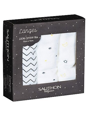 Langes bébé en coton bio blanc - SAUTHON