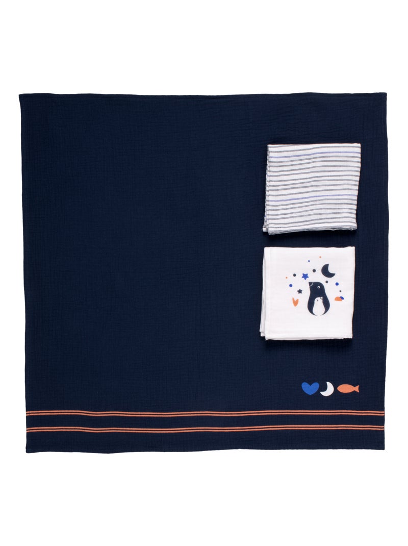 Langes en coton bio boite de 3 - Bleu foncé - Kiabi