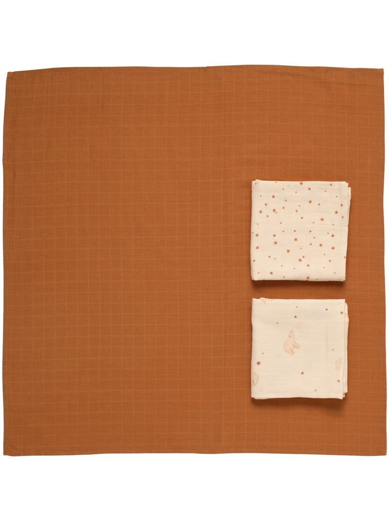 Langes en coton bio boite de 3 - Marron - Kiabi