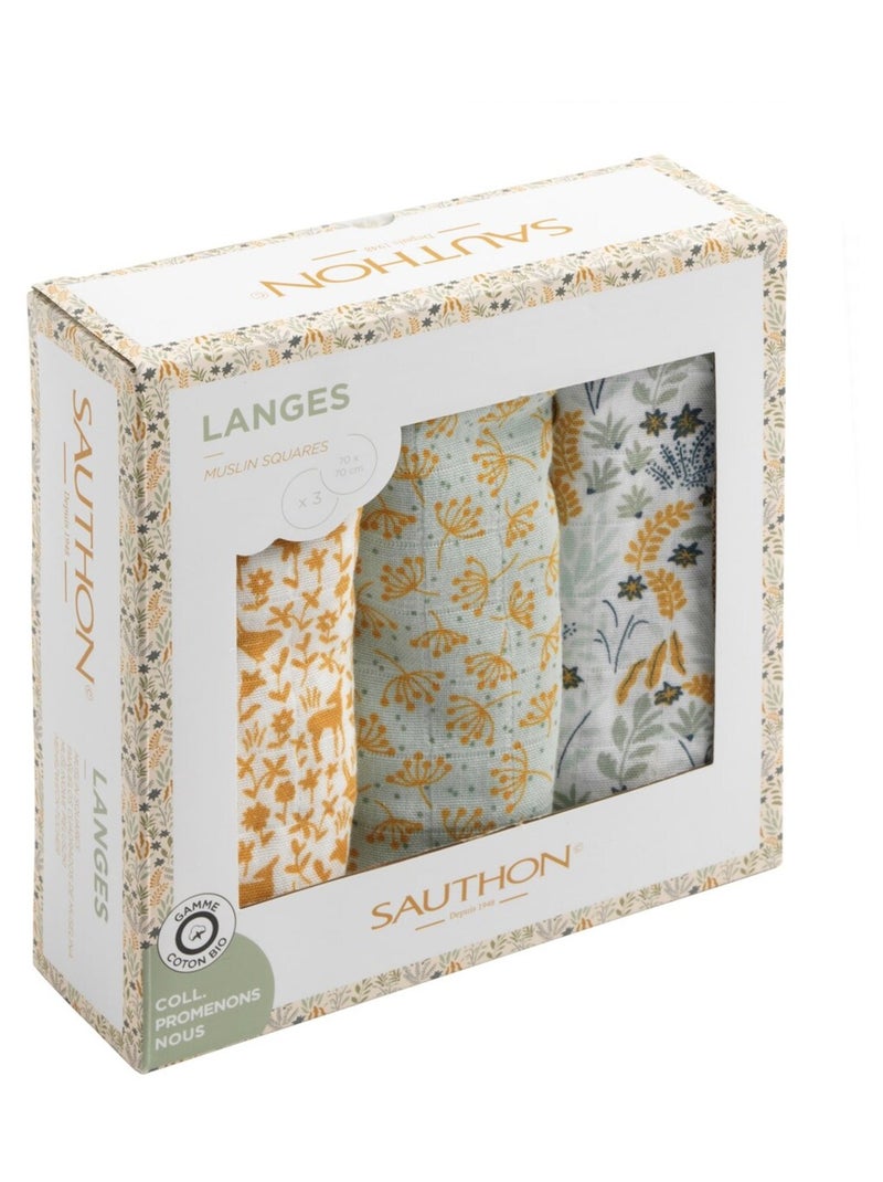 Langes lot de 3 en coton bio - SAUTHON Blanc - Kiabi