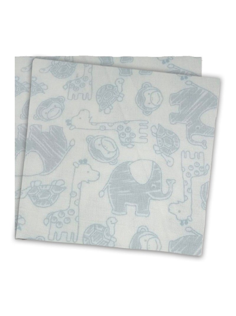 Langes x2 en gaze de coton Animaux Les Chatounets Blanc Bleu - Kiabi