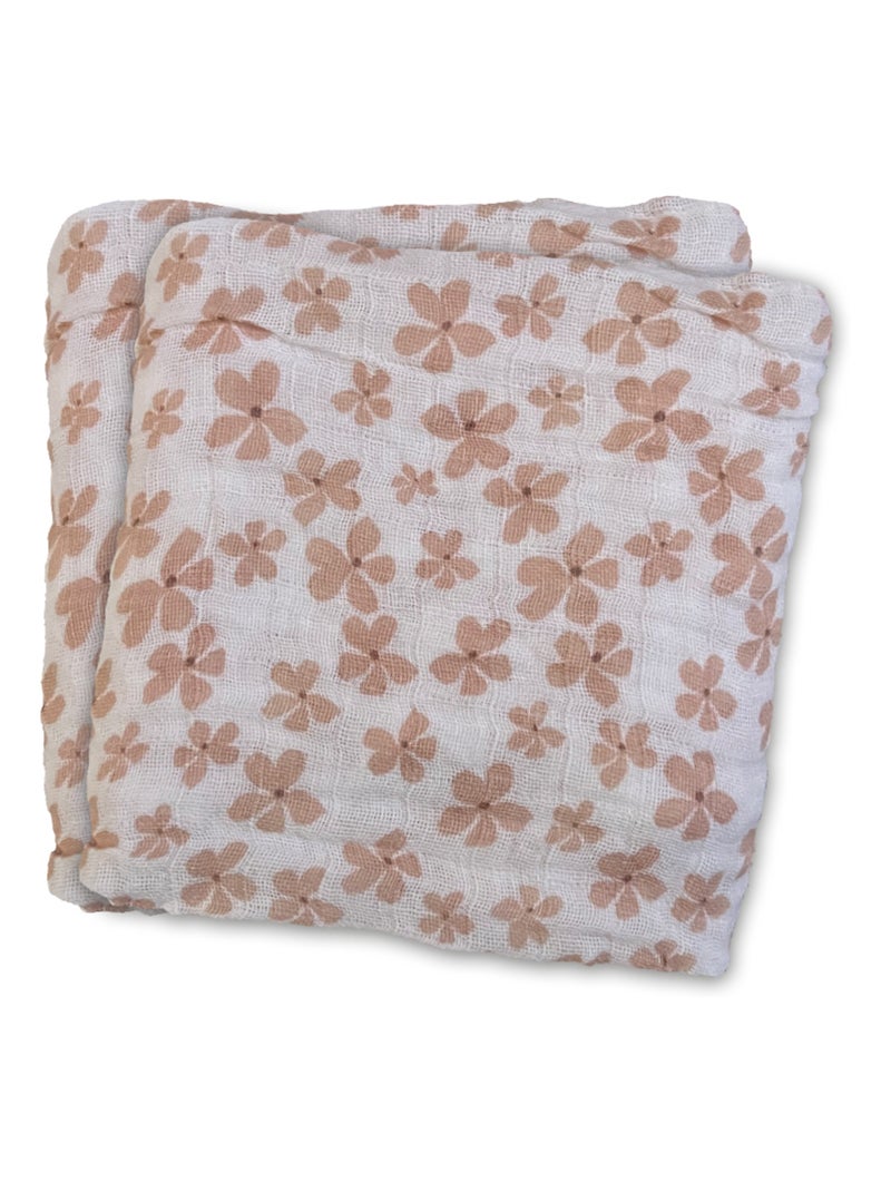 Langes x2 en gaze de coton Fleurs Les Chatounets Beige - Kiabi
