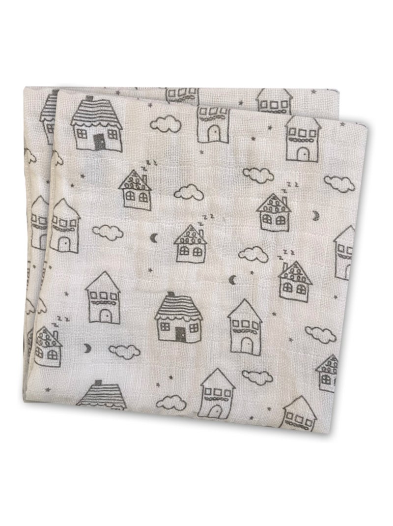 Langes x2 en gaze de coton Maisons Les Chatounets Blanc Gris - Kiabi