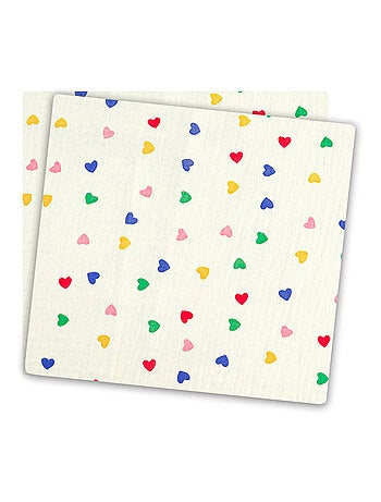 Langes x2 en gaze de coton Petits Coeurs Les Chatounets