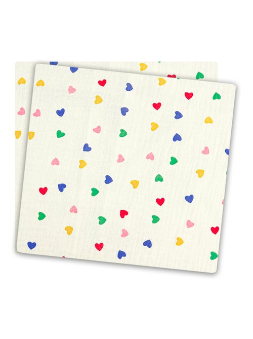 Langes x2 en gaze de coton Petits Coeurs Les Chatounets - Kiabi