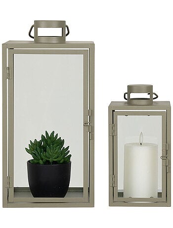 Lanternes Corfou - Lanternes, métal/verre, vertes, lot de 2