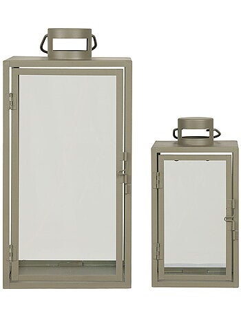 Lanternes Corfou - Lanternes, métal/verre, vertes, lot de 2